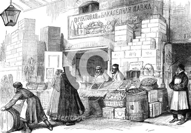 A fruit-seller's shop, St. Petersburg, 1874.  Creator: Unknown.
