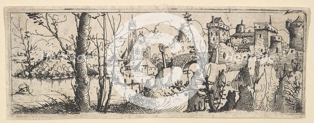 Landscape with Fort and a Church on a River, 1545. Creator: Augustin Hirschvogel.