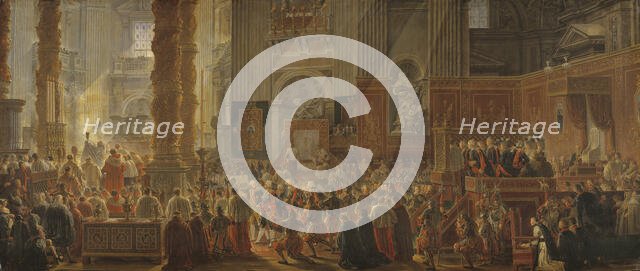 King Gustav III Attending Christmas Mass in 1783, in St Peter's, Rome. Creator: Louis Jean Desprez.