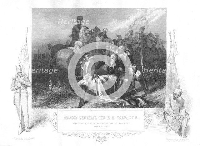 Major-General Robert Henry Sale mortally wounded at Moodkee (Mudkhi), 1845. Creator: Unknown.