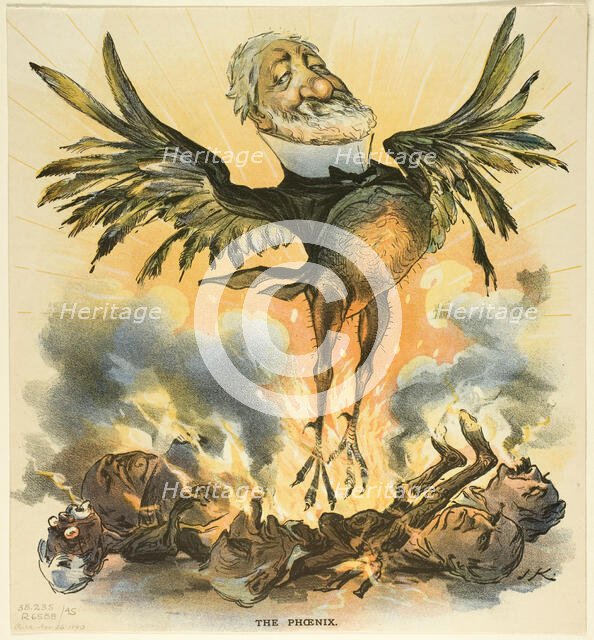 The Phoenix, from Puck, 1890. Creator: Joseph Keppler.
