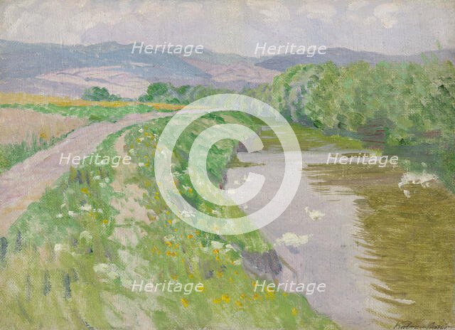 Landscape with a river, 1890-1910. Creator: Ferdinand Katona.