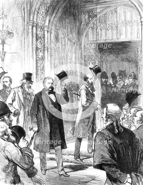 Meeting of the new Parliament: arrival of new Members in Westminster Hall, 1880. Creator: Unknown.