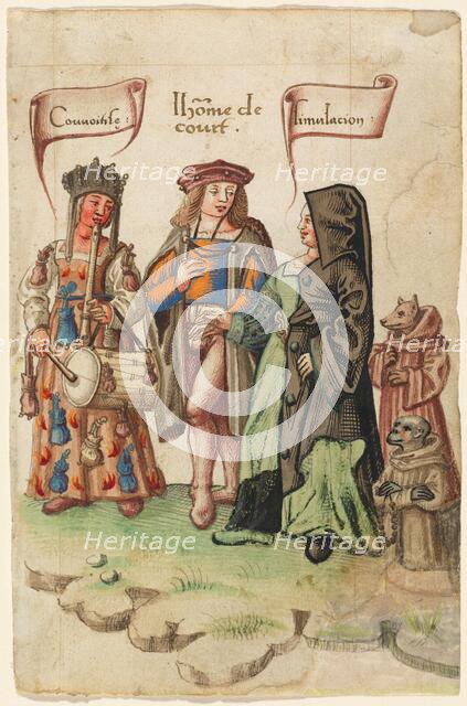 A Courtier Standing Between Covetousness and Dissimulation [fol. 14 recto], 1512/1514. Creator: Unknown.
