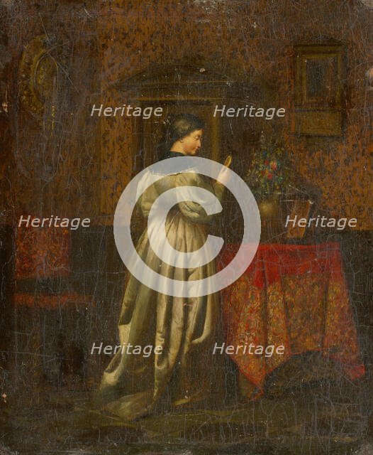 Woman with a miniature, 1850-1870. Creator: Schleich.