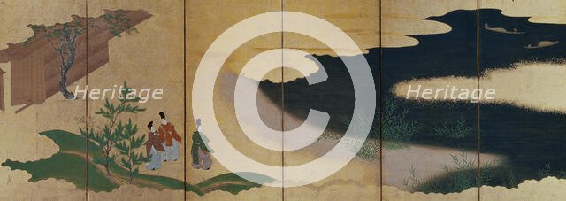 Six-fold screen depicting tales of Ise, 1617-1691. Creator: Tosa Mitsuoki.