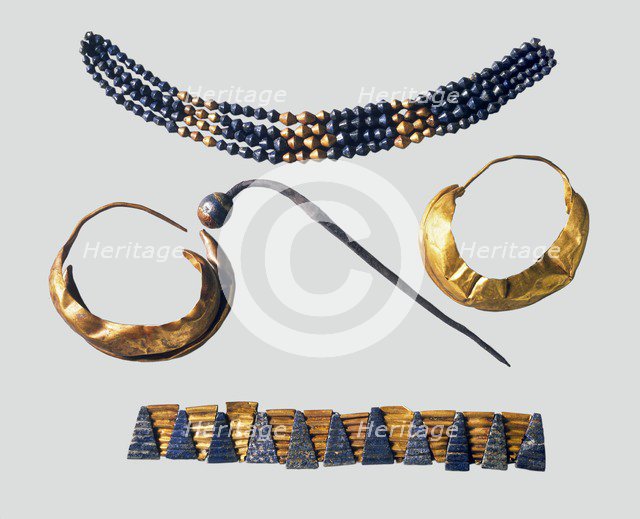 Earrings, pin and necklaces, Early Dynastic, 2600-2400BC. Artist: Unknown.