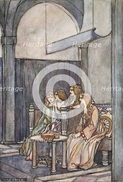 'There sat the three maidens with the Queen', c1910.  Artist: Stephen Reid