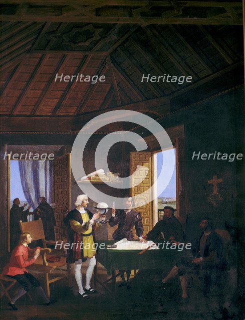 Conversation in the Chapter House of the Monastery of Columbus, physicist Garcia Fernandez, Fathe…