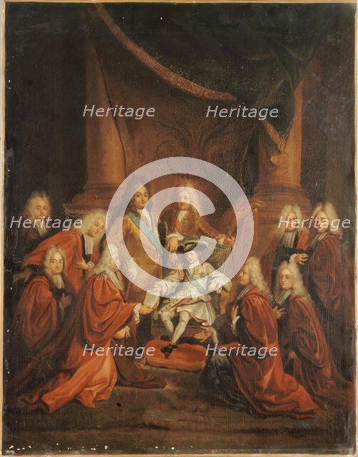 King Louis XV (1710-1774) child granting letters of nobility to the city body in 1716, 1716. Creator: Boullogne, Louis de, the Younger (1654-1733).