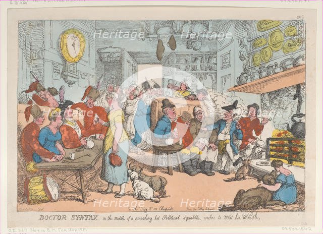 Doctor Syntax, in the Middle of a Smoking Hot Political Squabble, Wishes to Whe..., August 31, 1813. Creator: Thomas Rowlandson.