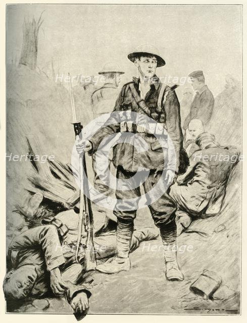 'His Hour of Triumph, Fine Study of a Soldier in a Conquered Enemy Trench', 1917. Creator: Unknown.