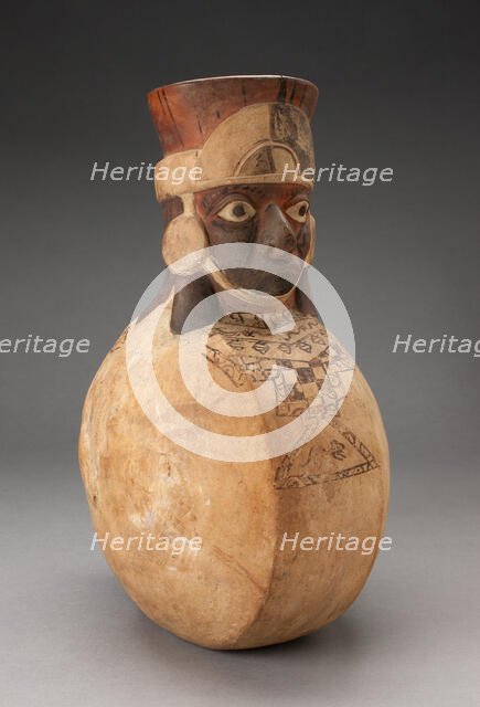 Anthropomorphic Flat-sided Flask with Molded Head and Painted Textile Tunic, 100 B.C./A.D. 500. Creator: Unknown.