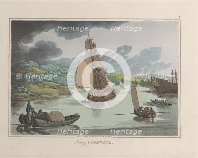 Fowey, Cornwall, from "Sketches from Nature", 1822., 1822. Creators: Thomas Rowlandson, Joseph Constantine Stadler.