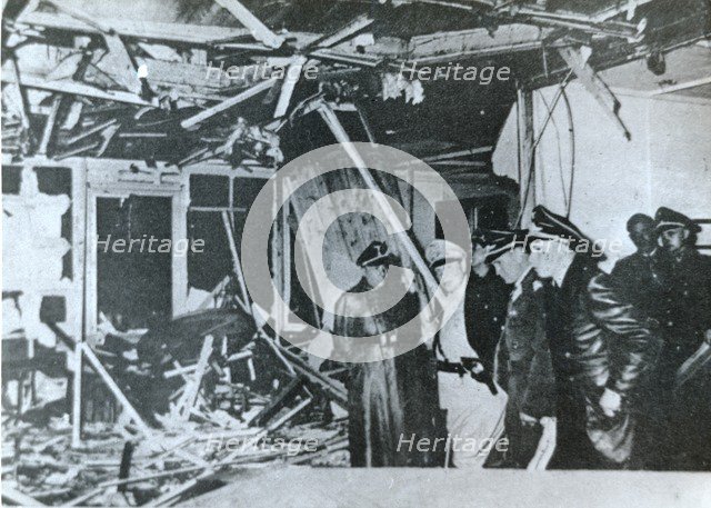 Loerzer, Göring and Bormann inspecting bomb damage at Wolf's Lair, World War II, 1944.  Creator: Unknown.