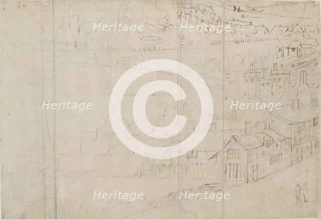 Panorama of London as seen from Southwark: Bankside, 1554. Artist: Anthonis van den Wyngaerde.