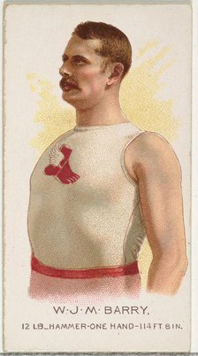 W.J.M. Barry, Hammer Throw, from World's Champions, Series 2 (N29) for Allen & Ginter Ciga..., 1888. Creator: Allen & Ginter.