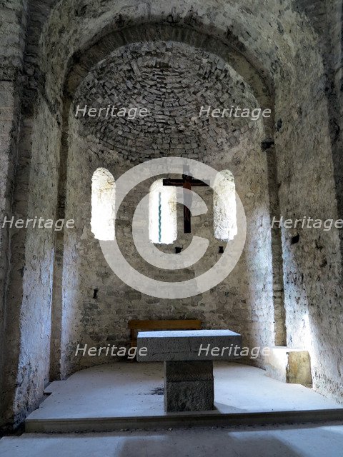 Interior of the Church of the Monastery of Sant Pere de Graudescaldes in the foothills of the Bus…