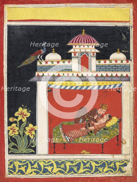 Two lovers in a pavilion, from an Amarushataka (Hundred poems of Amaru)..., ca. 1680. Creator: Unknown.