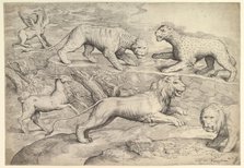 Six Animals, including lions, a tiger, a leopard, a griffin, and a goat, ca. 1530-61. Creator: Battista Franco Veneziano.