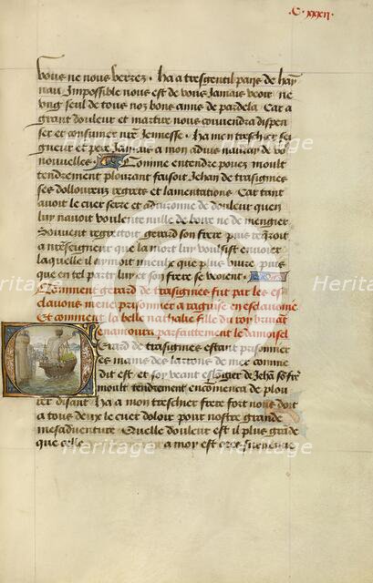 Initial G: Gillion's Son Gerard Taken Prisoner by Ship to Dubrovnik, 1464. Creators: Lieven van Lathem, David Aubert.