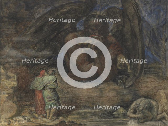 Dante and Virgil encounter Lucifer in Hell, 1923. Creator: Stock, Henry John (1853-1930).