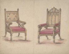 Designs for Two Gothic Style Chairs, 19th century. Creator: Anon.