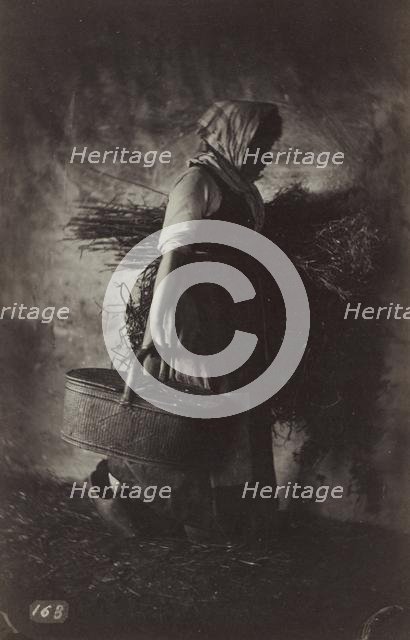 Female Peasant Carrying a Basket and Hay, c. 1870. Creator: Auguste Giraudon (French).