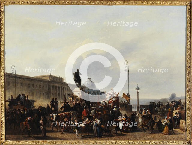Masquerade on the Pont-Neuf, 1830. Creator: Guillaume Frederic Ronmy.
