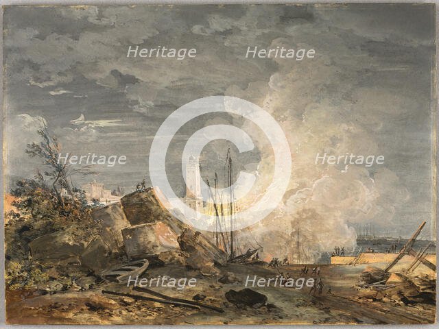 Fire in the Port, 1788. Creator: Louis Gabriel Moreau.