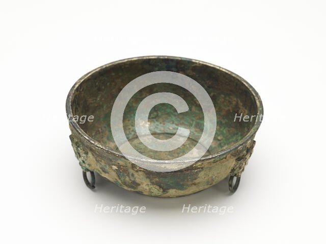 Bowl with masks and ring handles, Han dynasty, 206 BCE-220 CE. Creator: Unknown.