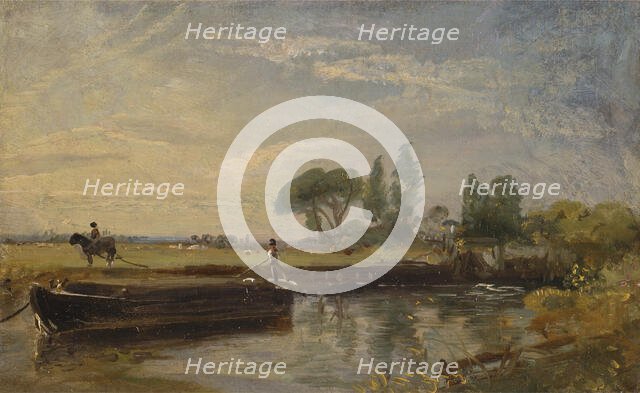 Barge below Flatford Lock, ca. 1810. Creator: John Constable.