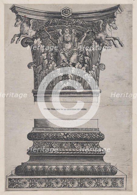 Speculum Romanae Magnificentiae: Pegasus capital from the Temple of Mars Ultor and dec..., ca. 1537. Creator: Master GA.