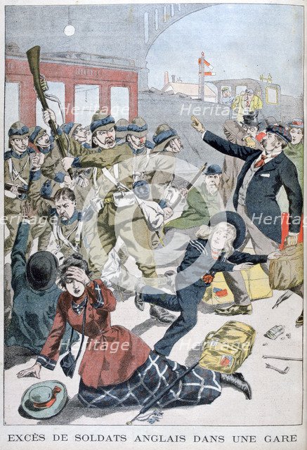 Excesses of British soldiers in a railway station, 1902. Artist: Unknown