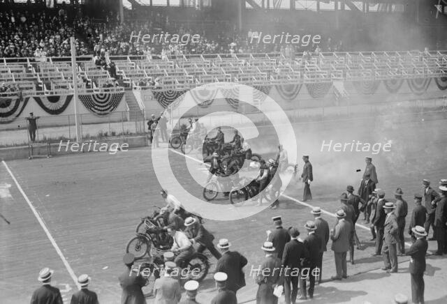 Police Show -- Start of motorcycle race, between c1915 and c1920. Creator: Bain News Service.