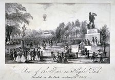 A fair held in Hyde Park during the coronation of Queen Victoria in 1838. Artist: Anon