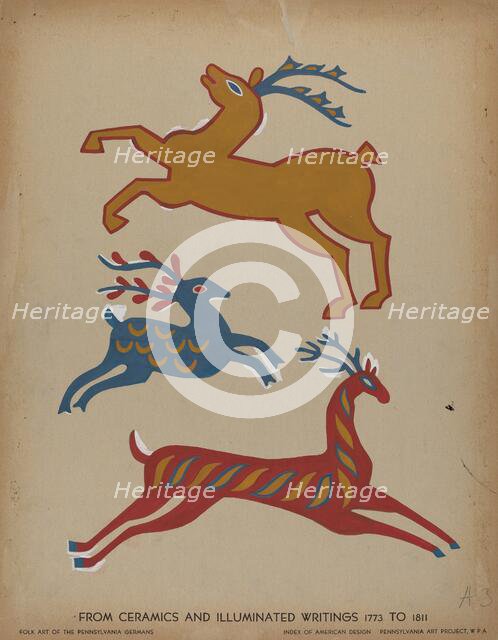 Drawing for Plate 3: From Portfolio "Folk Art of Rural Pennsylvania", c. 1939. Creator: Unknown.