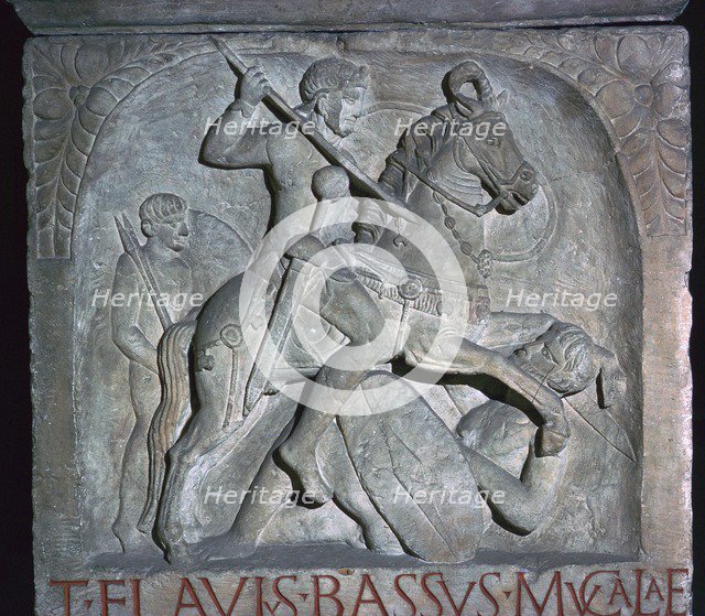 Roman relief of a Roman cavalry officer riding down a barbarian, 5th century. Artist: Unknown