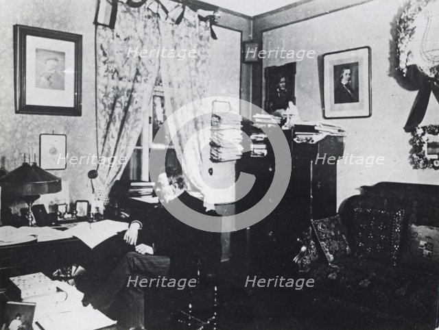 Nikolai Rimsky-Korsakov, Russian composer, in his study, St Petersburg, Russia, 1892. Artist: Unknown