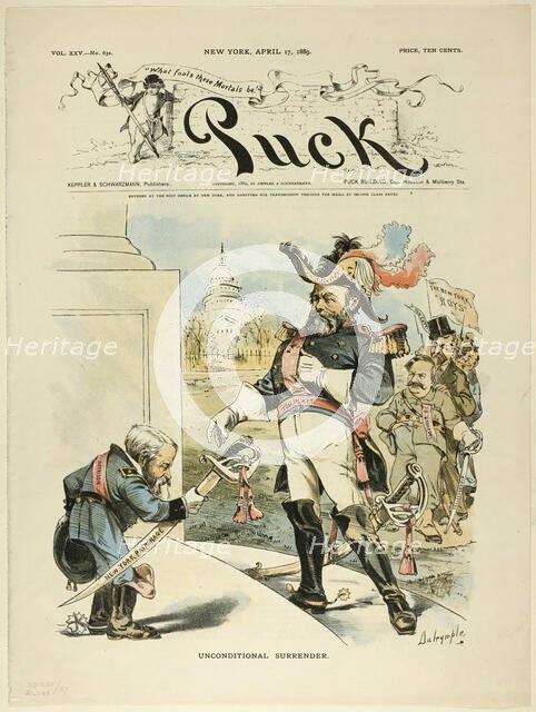 Unconditional Surrender, from Puck, published April 17, 1889. Creator: Louis Dalrymple.