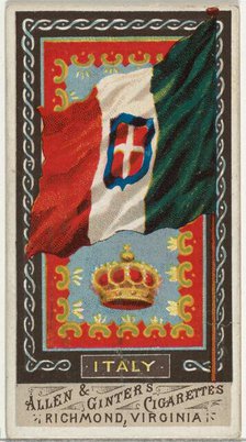 Italy, from Flags of All Nations, Series 1 (N9) for Allen & Ginter Cigarettes Brands, 1887. Creator: Allen & Ginter.