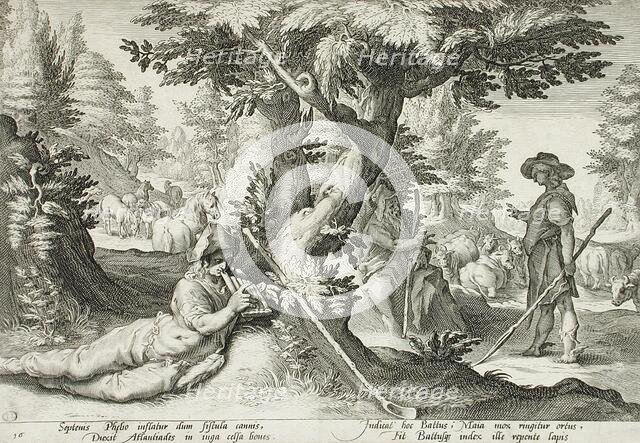 Battus Changed into a Stone, published 1590. Creator: Hendrik Goltzius.