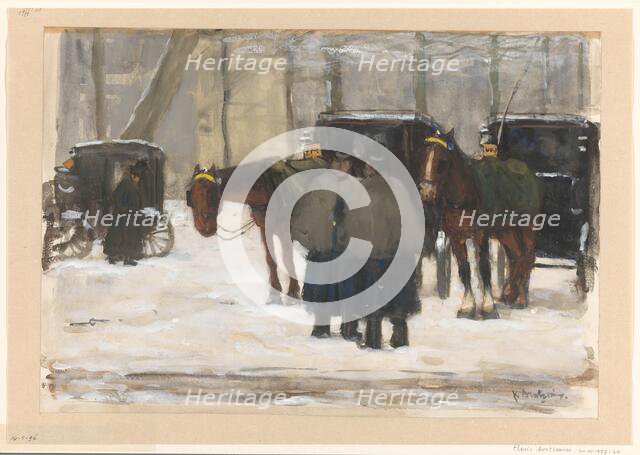 Carriages and coachmen in the snow, 1874-1925. Creator: Floris Arntzenius.