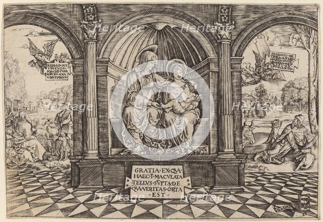 Virgin and Child Enthroned with Saint Anne, c. 1512/1513. Creator: Master NA.DAT with the Mousetrap.