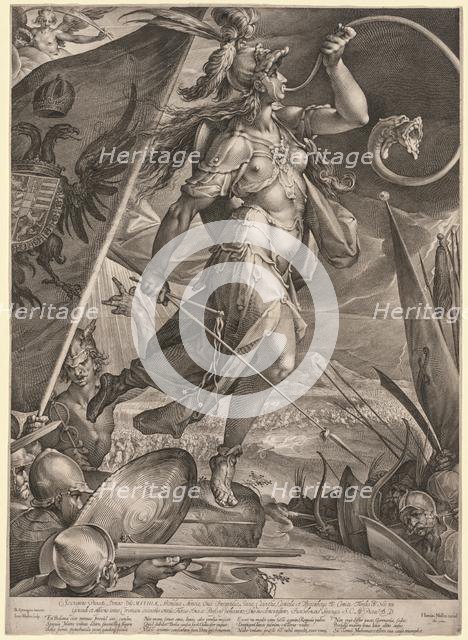Bellona Leading the Armies of the Emperor against the Turks, 1600. Creator: Jan Muller (Dutch, 1571-1628).