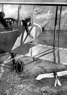 British biplane versus German Taube, First World War, 1914. Artist: Unknown