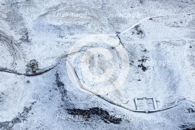 Milecastle 39 and Sycamore Gap Tree on Hadrian's Wall in the snow, Northumberland, 2018. Creator: Emma Trevarthen.