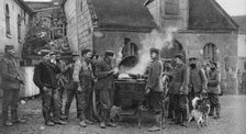 A German army field kitchen in a French village, World War I, 1915. Artist: Unknown