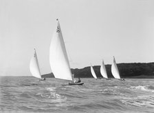 The 6 Metre class 'Bubble', 'Wambat', 'Lanka', 'Stella' and 'Vanda' racing on the Solent, 1914. Creator: Kirk & Sons of Cowes.