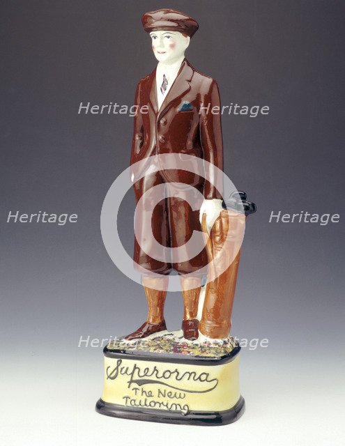 Pottery figure of a golfer advertising Superorna tailoring, 1920s. Artist: Unknown